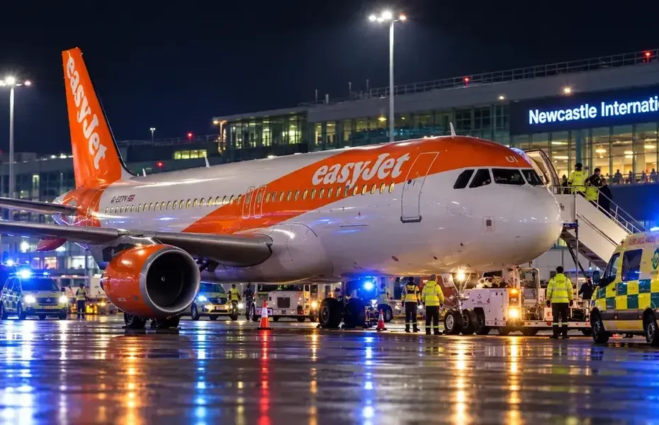 EasyJet Flight U2238 Emergency Landing Newcastle – aircraft on tarmac with medical crew.